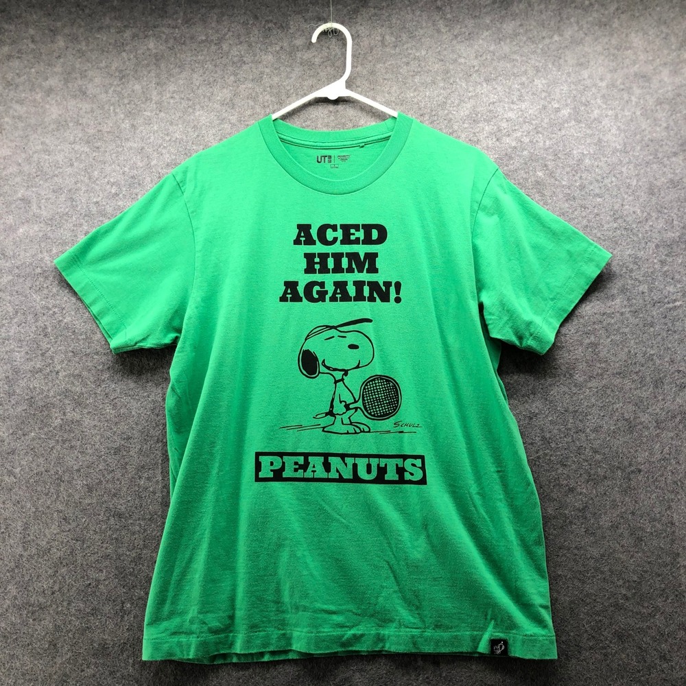 Uniqlo UT Peanuts Snoopy Tennis Graphic T-Shirt Green Aced Him Again Mens Small